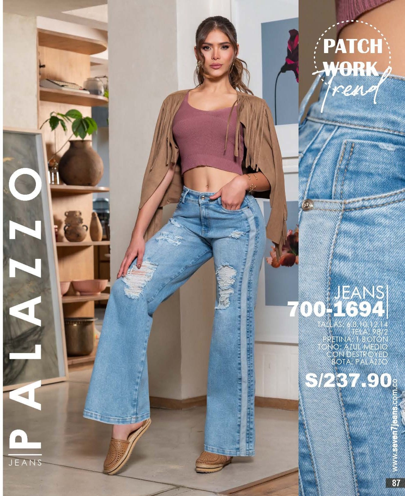 Jeans SEVEN7 Bota Palazzo con Detalle Destroyed | M&R Importadores