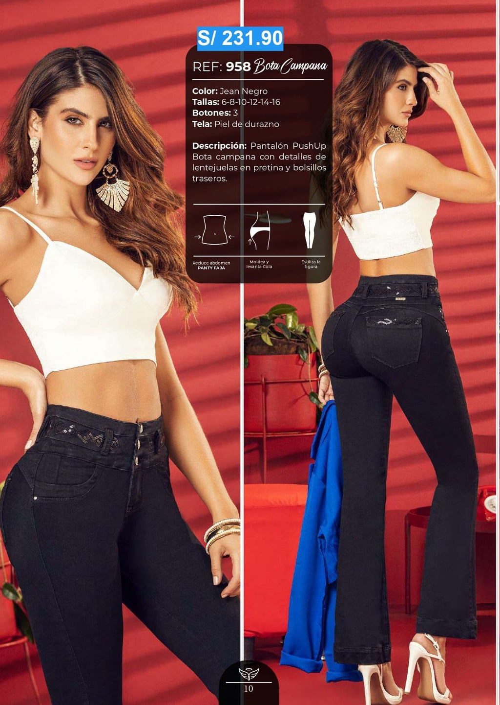 Jeans CARISMA Push Up Bota Campana con Lentejuelas | M&R Importadores