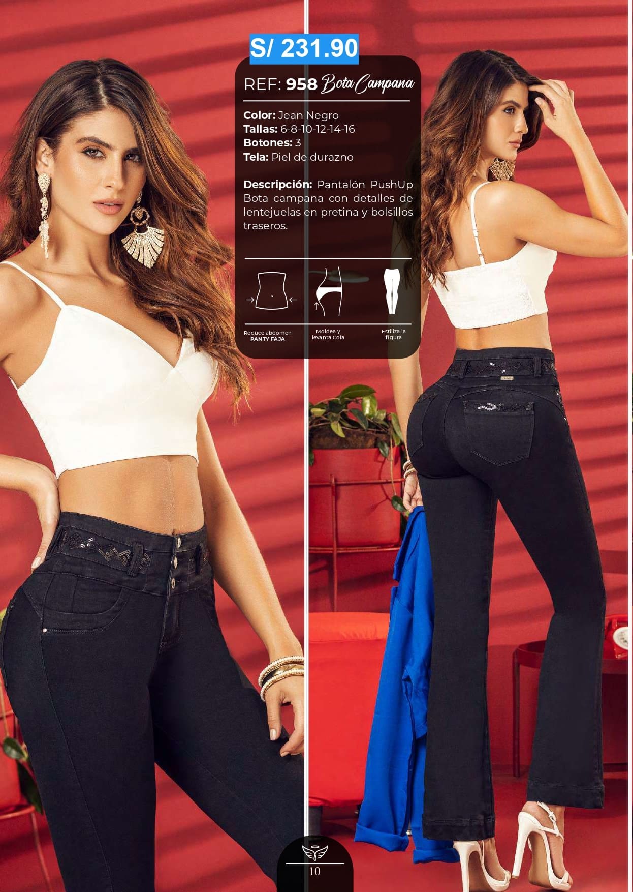 Jeans CARISMA Push Up Bota Campana con Lentejuelas | M&R Importadores
