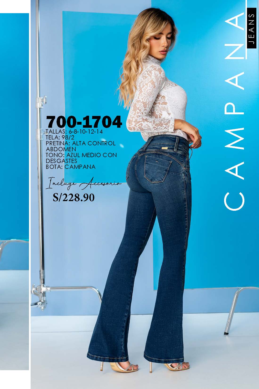 Jeans SEVEN7 Bota Campana Azul Medio con Desgastes | M&R Importadores