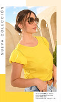 Blusa Manga Globo con Bolillo Guipure - Amarillo | M&R Importadores