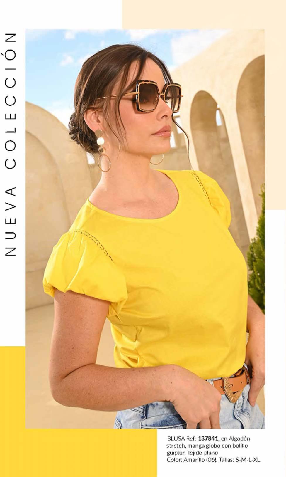Blusa Manga Globo con Bolillo Guipure - Amarillo | M&R Importadores