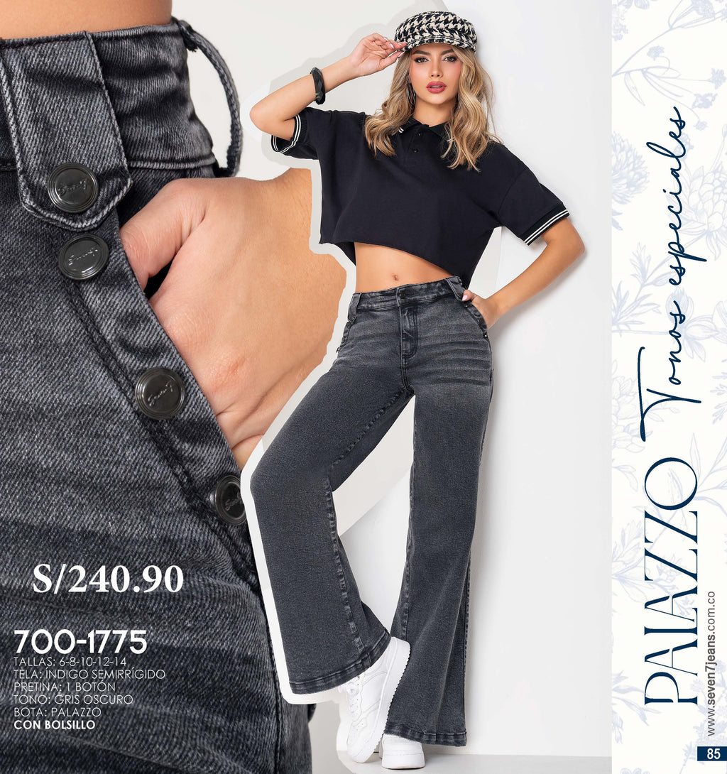 Jeans SEVEN7 Bota Palazzo Índigo Gris Oscuro Semirrígido | M&R Importadores