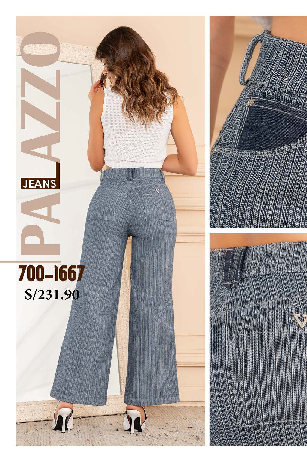 Jeans SEVEN7 Bota Palazzo con Texturas a Rayas | M&R Importadores