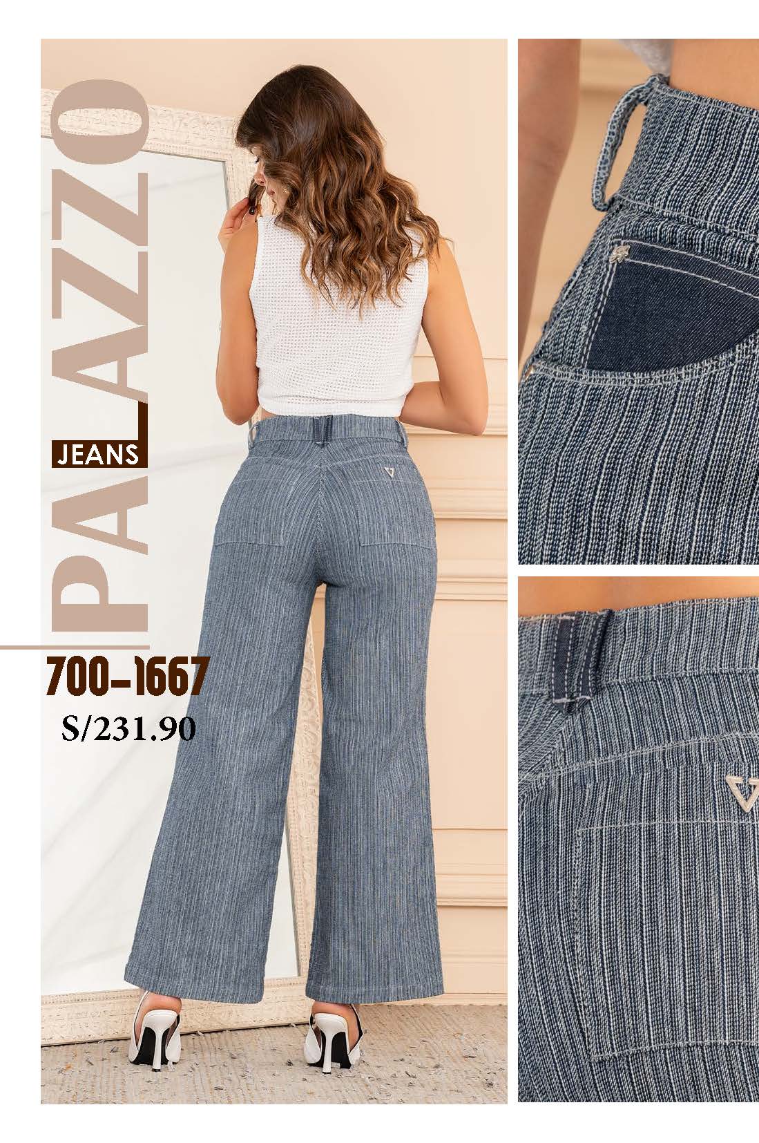 Jeans SEVEN7 Bota Palazzo con Texturas a Rayas | M&R Importadores
