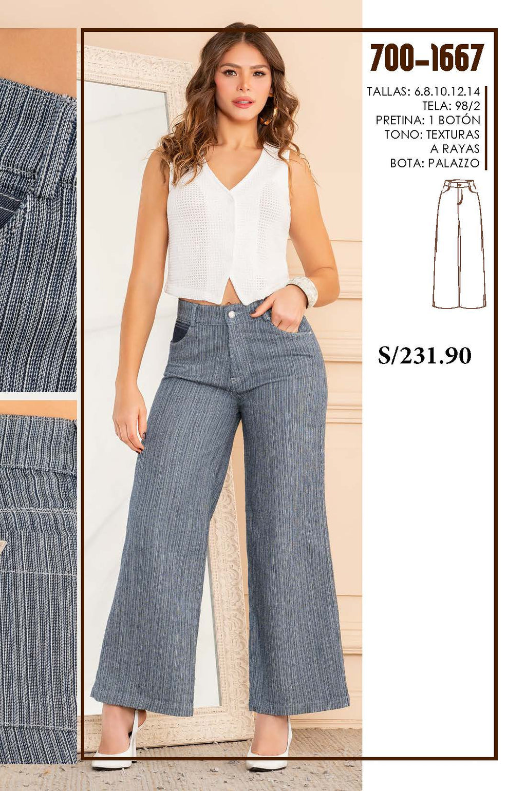 Jeans SEVEN7 Bota Palazzo con Texturas a Rayas | M&R Importadores