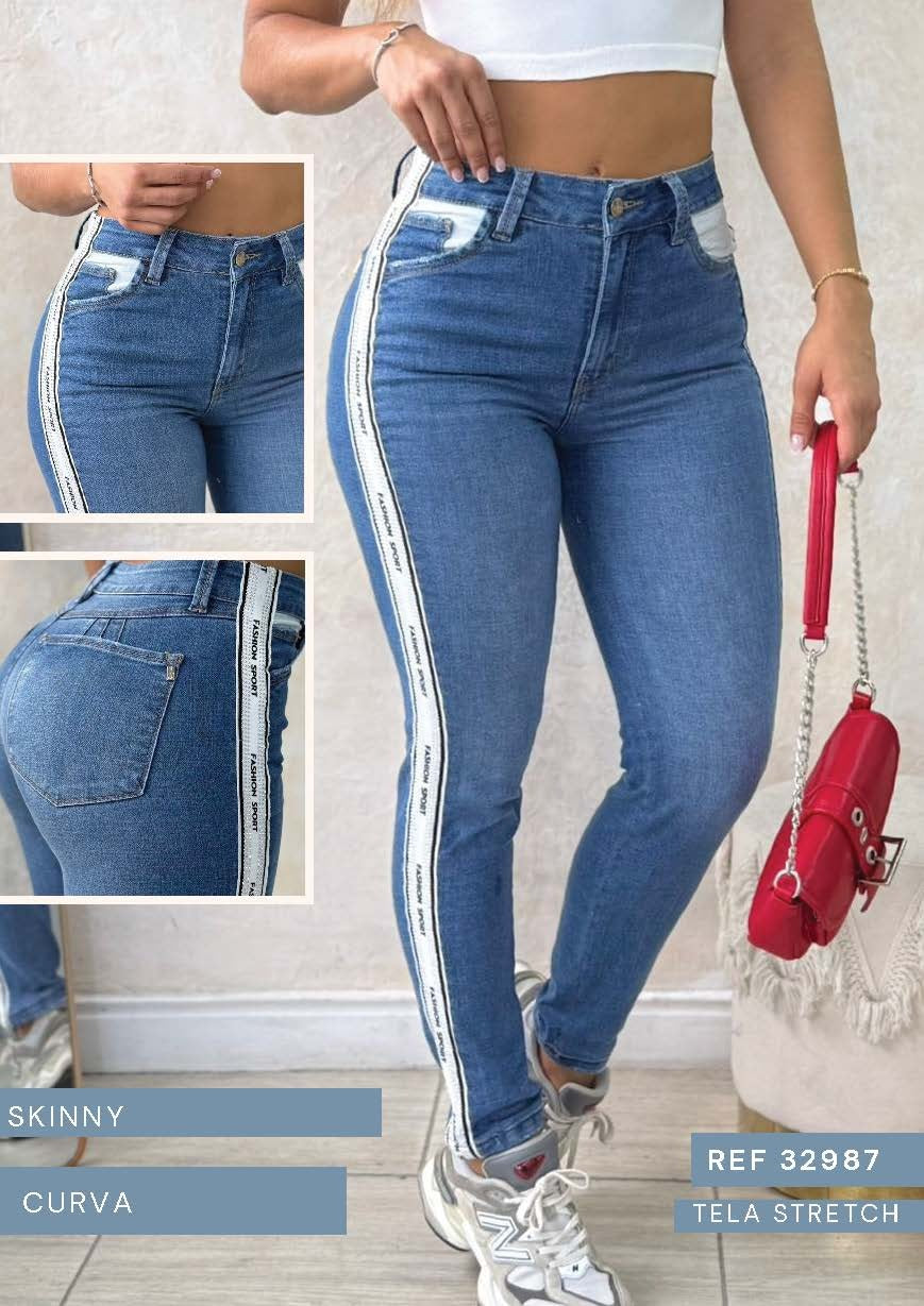 Jeans SIGNOS Skinny Levanta Cola con Cintas Blancas | M&R Importadores