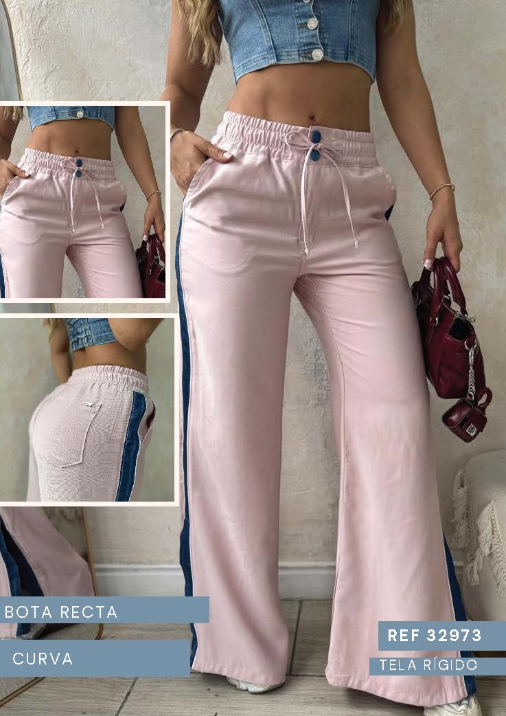 Pantalón KAROSHE Bicolor Beige Rosa Pretina Resortada | M&R Importadores