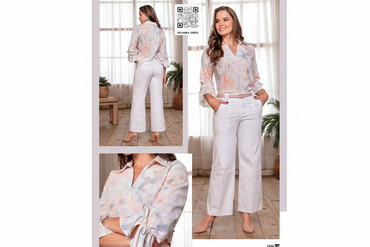 Blusa Crêpé Manga Puño Volante y Espalda Cruzada | M&R Importadores