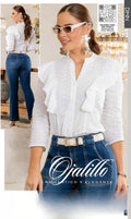 Blusa Algodón 100% Diseño Hoja Rota con Ruffles | M&R Importadores