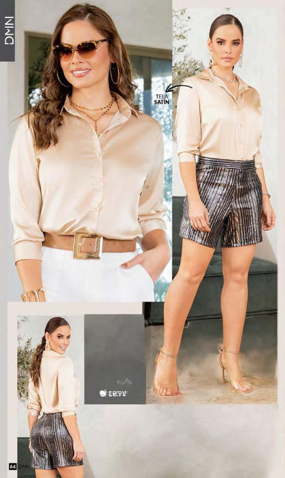 Camisa Satín Manga 3/4 con Botones Forrados | M&R Importadores
