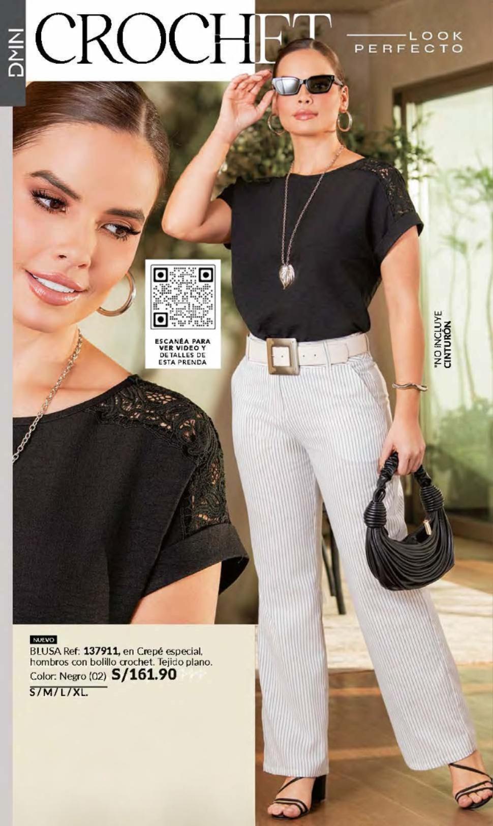 Blusa Crêpe con Hombros de Bolillo Crochet | M&R Importadores