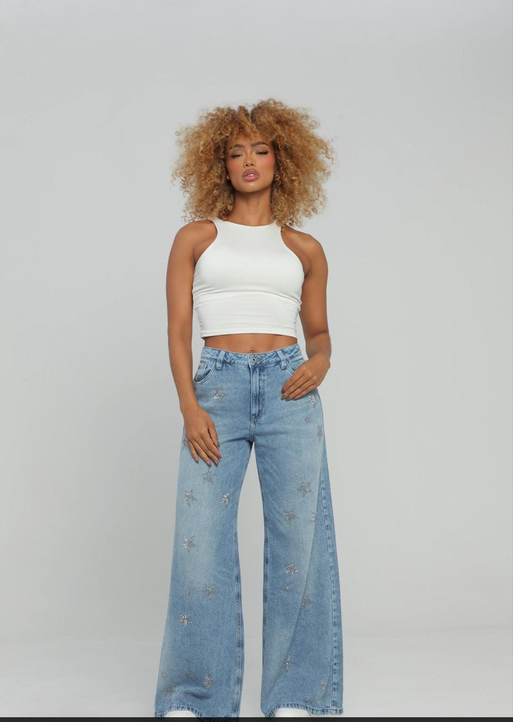 MALE DENIM - JEAN WIDE LEG ESTRELLAS DE CRISTALES REF. 93618-1