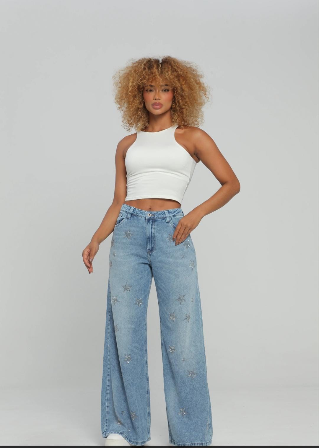 MALE DENIM - JEAN WIDE LEG ESTRELLAS DE CRISTALES REF. 93618-1