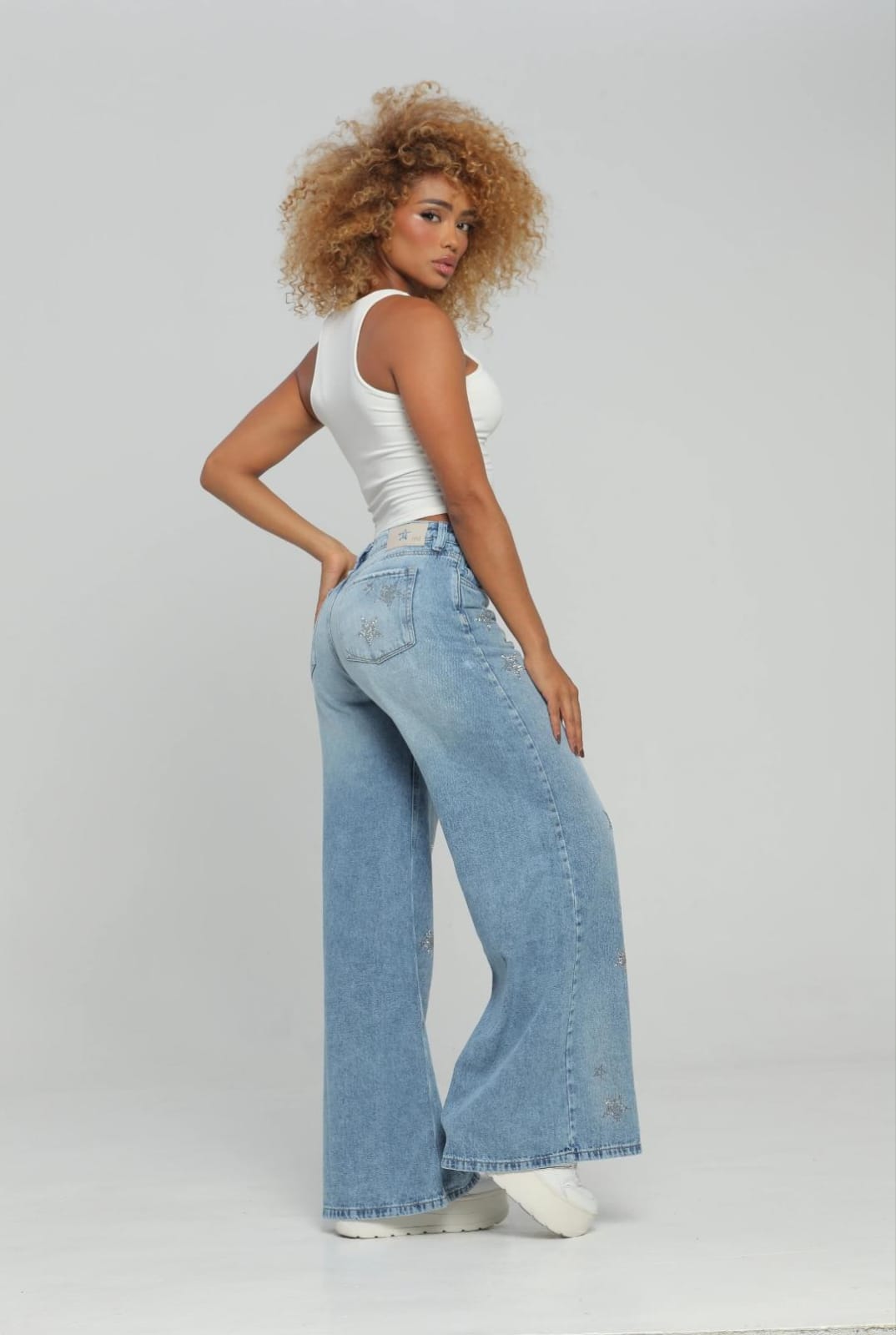 MALE DENIM - JEAN WIDE LEG ESTRELLAS DE CRISTALES REF. 93618-1