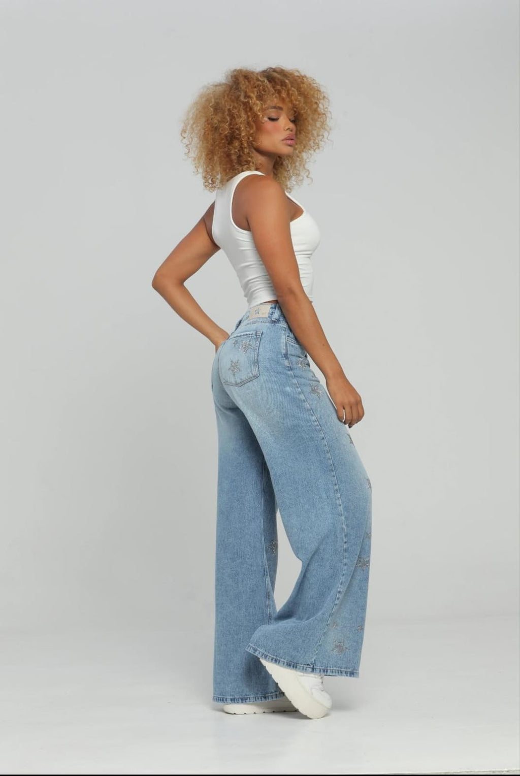 MALE DENIM - JEAN WIDE LEG ESTRELLAS DE CRISTALES REF. 93618-1