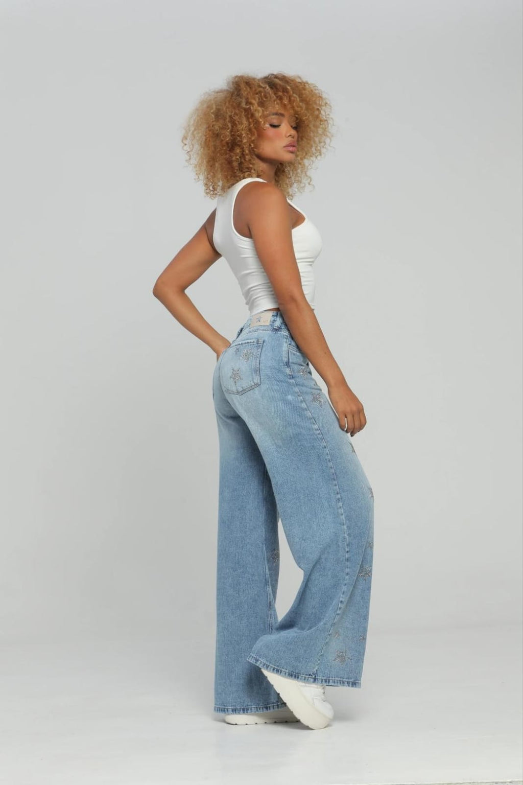 MALE DENIM - JEAN WIDE LEG ESTRELLAS DE CRISTALES REF. 93618-1