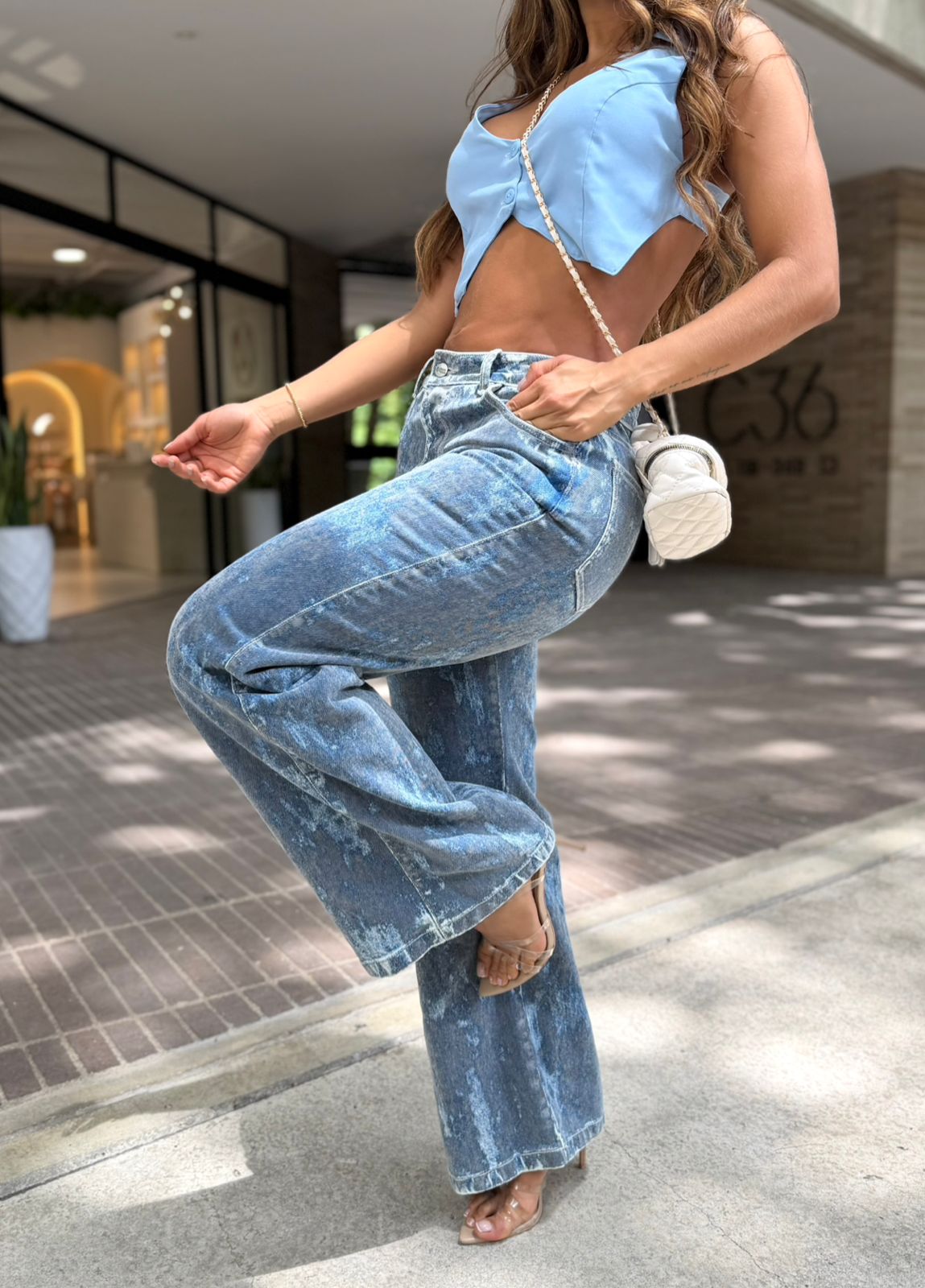 SIGNOS  - Jean Wide Leg 👖 Lavado Marmoleado REF. 33280
