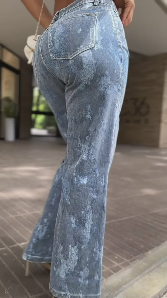 SIGNOS  - Jean Wide Leg 👖 Lavado Marmoleado REF. 33280